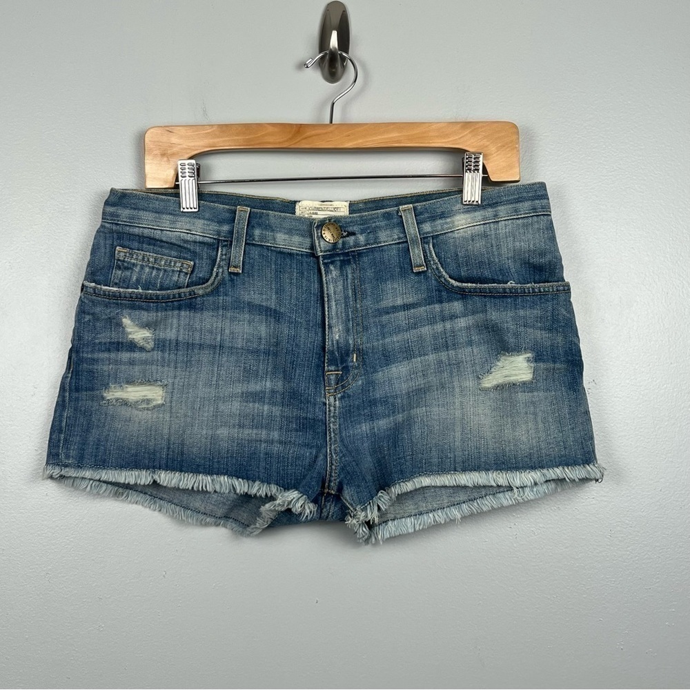 Current Elliott medium wash The Boyfriend Short distressed raw hem, size 28.